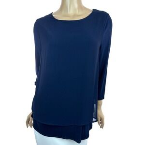 Easywear by Chico's Pullover Top  Blue Overlay 3/4 Sleeve Polyester Size 1 or M